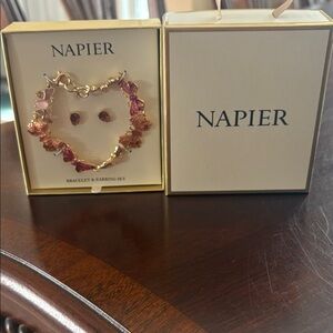 NWT Napier Gold and Pink Butterfly Bracelet & Earring Set